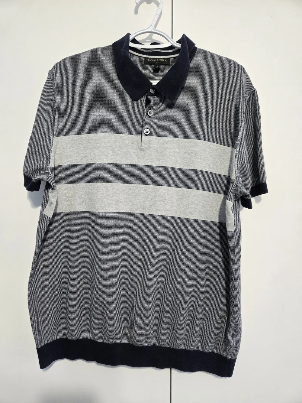 Banana Republic XL Striped Polo Shirt Navy Gray 100% Cotton Men's
